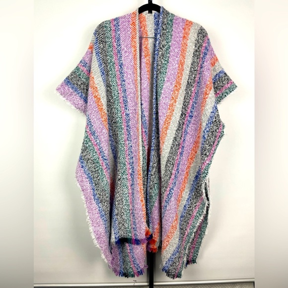 Do Everything in Love Colorful Woven Kimono Wrap Shawl Stripe Cardigan Poncho - Picture 1 of 5